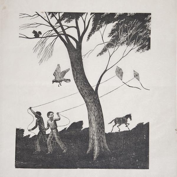 Niños volando cometa